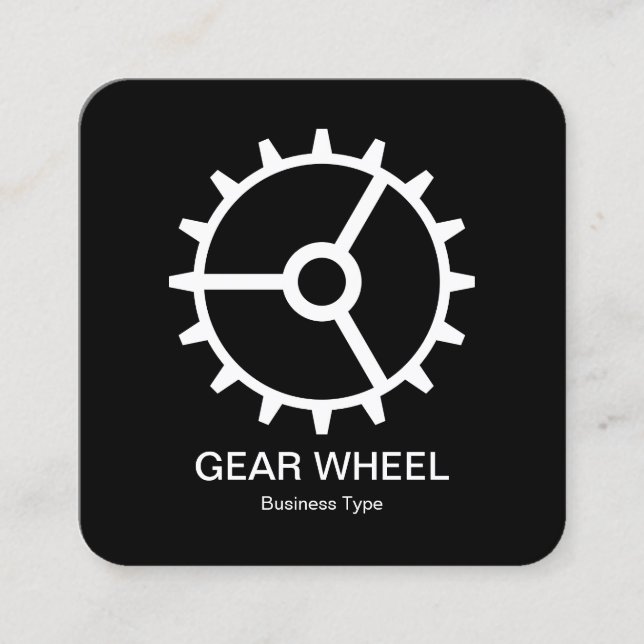 Gear Wheel 01 -  White on Black Square Business Card (Front)