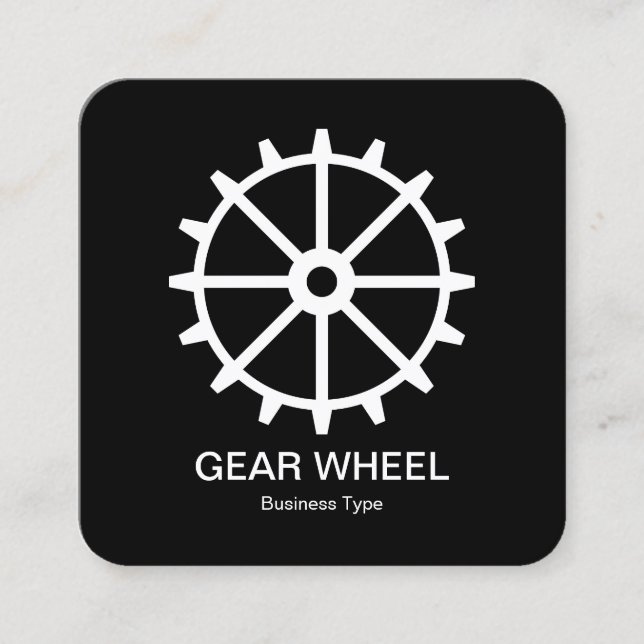 Gear Wheel 02 -  Black on White Square Business Card (Front)