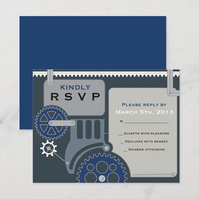 GEARS Bar Bat Mitzvah Invitation RSVP Reply Card (Front/Back)