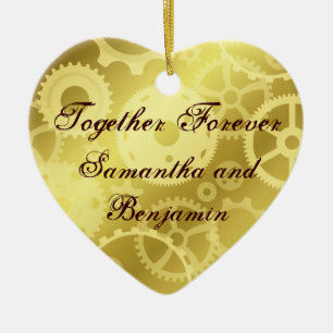 Gears in gold Together Forever commemorative Ceramic Ornament