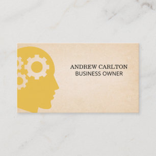Gears in Head Paper Texture Background Business Card