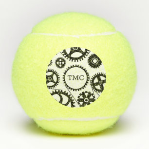 Gears INITIALS Biking Black & White Sports Fun Tennis Balls