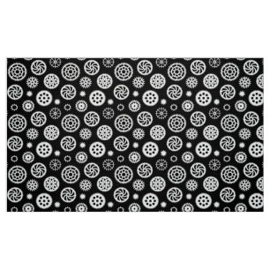 Gears Pattern 070819 - White on Black Fabric