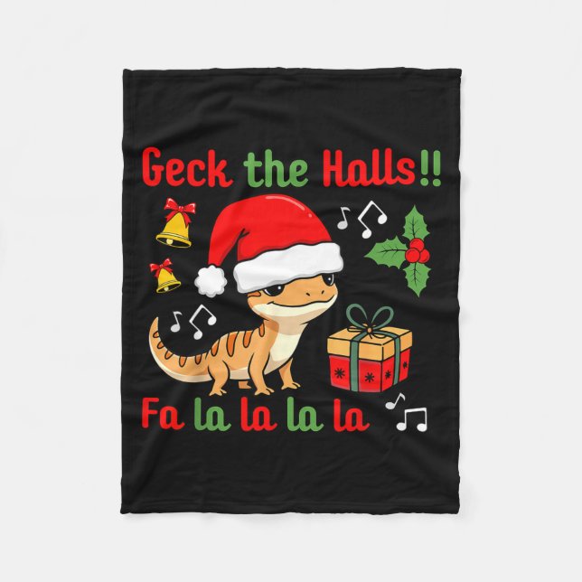 Geck The Halls Leopard Gecko Christmas Pun Pet Own Fleece Blanket (Front)