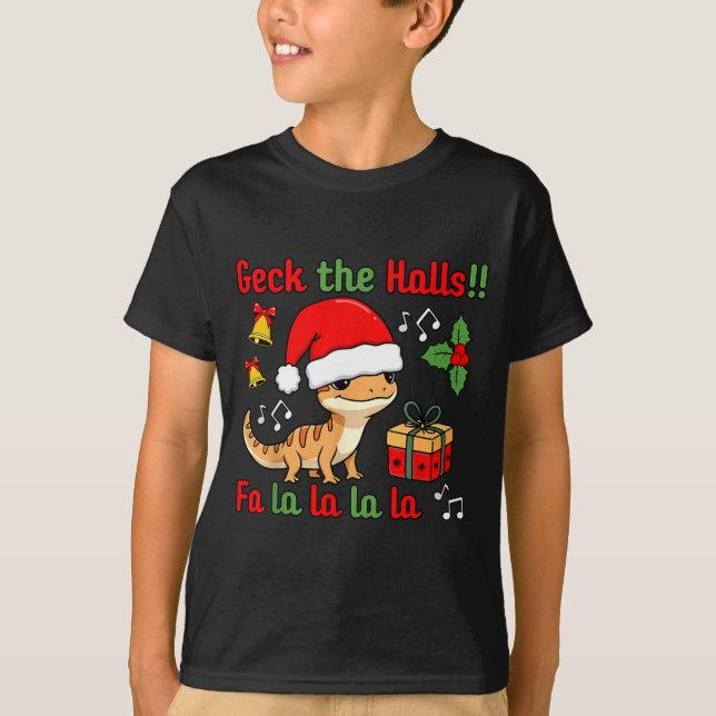 Geck The Halls Leopard Gecko Christmas Pun Pet Own T-Shirt (Front)