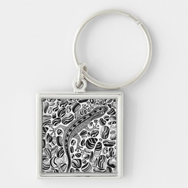 Gecko and pebbles keychain (Front)