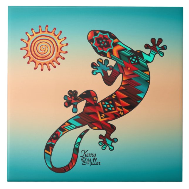 Gecko And Sun Ceramic Tile (Front)