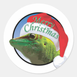 Gecko de Noël - Sticker rond classique, brillant