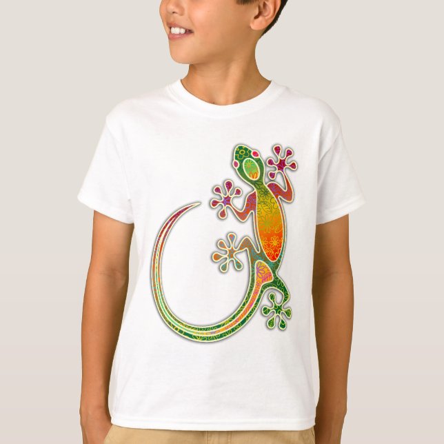 Gecko Floral Tribal Art T-Shirt (Front)