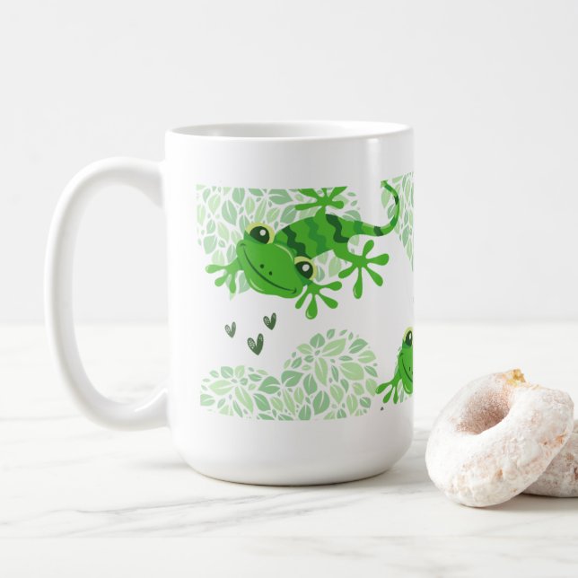 Gecko Hearts greenery Mug (With Donut)