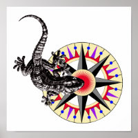 Gecko Lizard & Compass Rose