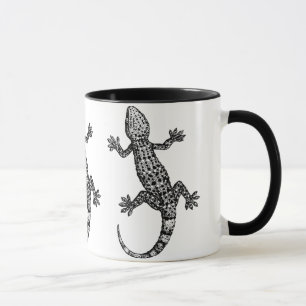 GECKO LIZARD ILLUSTRATION IN BLACK AND WHITE MUG