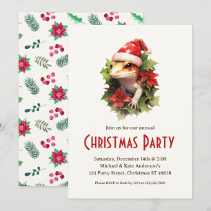 Gecko Lizard in Santa Hat Reptile Christmas Party Invitation