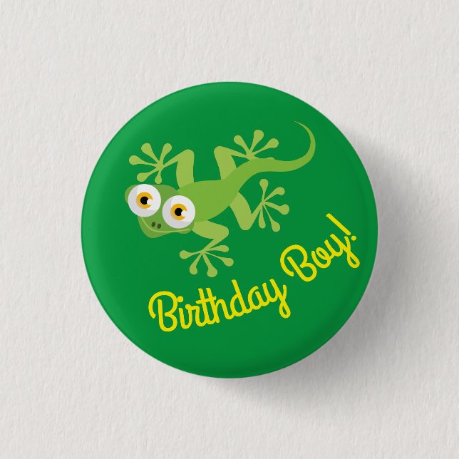Gecko Lizards Birthday Boy Party Cute Kids 1 Inch Round Button (Front)