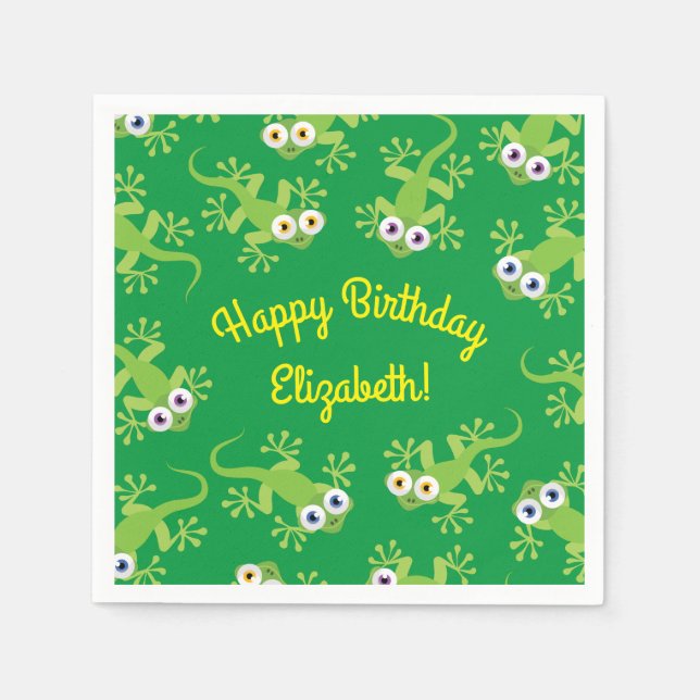 Gecko Lizards Birthday Party Cute Kids Napkin (Front)