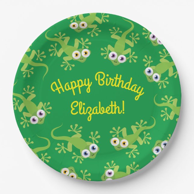 Gecko Lizards Birthday Party Cute Kids Paper Plate (Front)