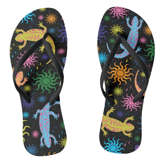 Gecko Lizards Multi-Coloured All Over Print Flip Flops (Footbed)