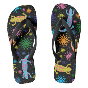 Gecko Lizards Multi-Coloured All Over Print Flip Flops