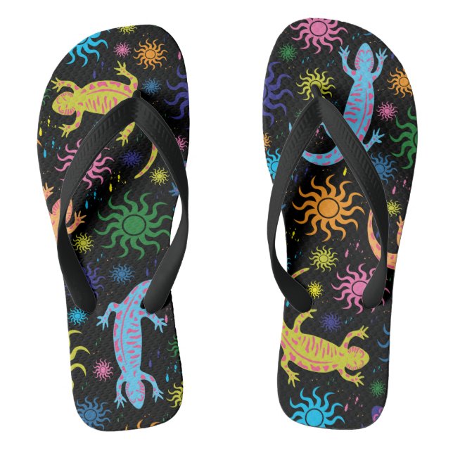 Gecko Lizards Multi-Coloured All Over Print Flip Flops (Footbed)