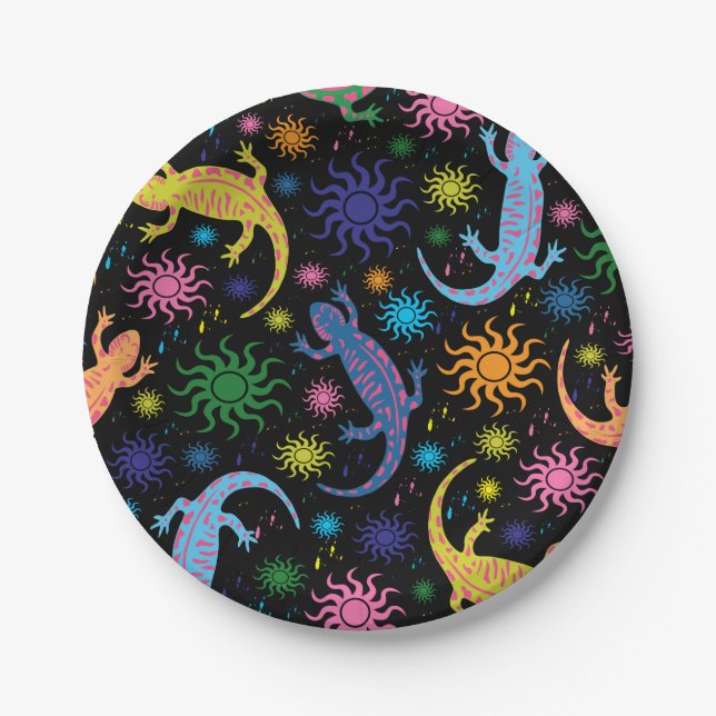 Gecko Lizards Multi-Coloured All Over Print Paper Plate (Front)