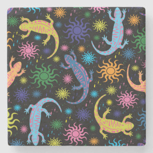 Gecko Lizards Multi-Coloured All Over Print Stone Coaster