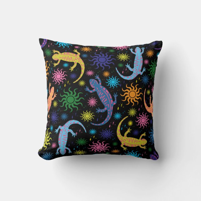 Gecko Lizards Multi-Coloured All Over Print Throw Pillow (Front)