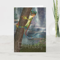 Gecko On A Tree Birthday Card