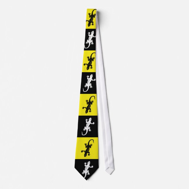 Gecko on yellow, black background - Tie (Front)