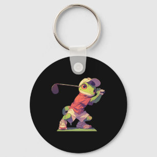 Gecko Playing Golf Funny Golf Player Lizard Keychain