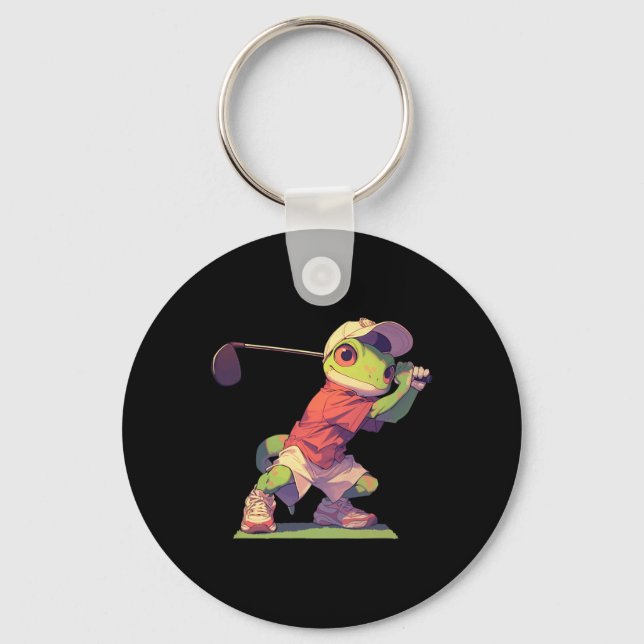Gecko Playing Golf Funny Golf Player Lizard  Keychain (Front)