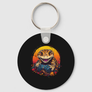 Gecko Playing Video Game Lizard &amp; Reptiles Gam Keychain
