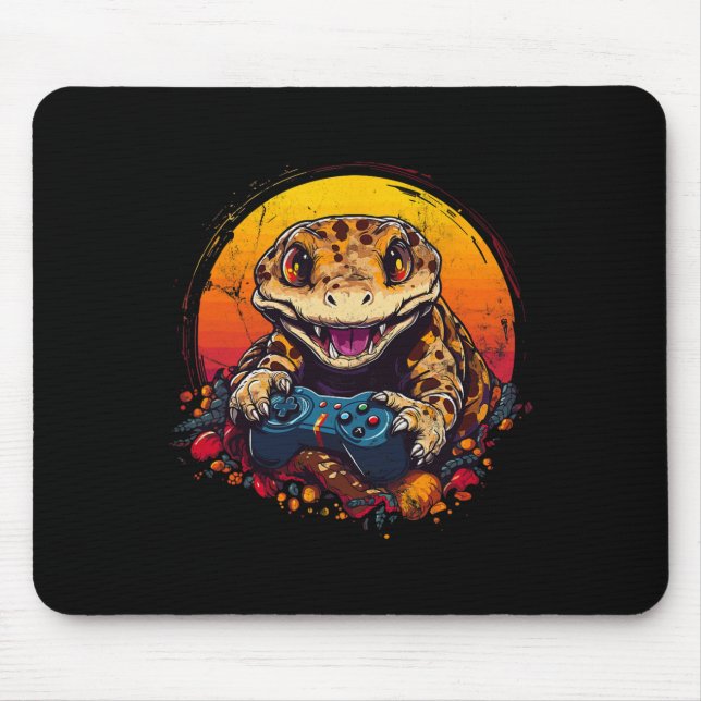Gecko Playing Video Game Lizard &amp; Reptiles Gam Mouse Pad (Front)