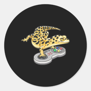 Gecko Playing Video Game Lizard Reptiles Gamers Classic Round Sticker