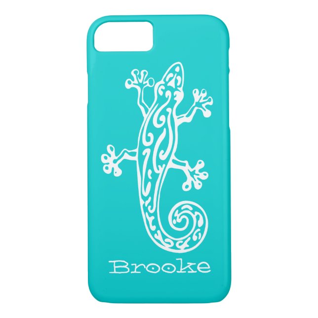 Gecko reptile blanc & nom d'aqua iPhone 7 coque (Dos)