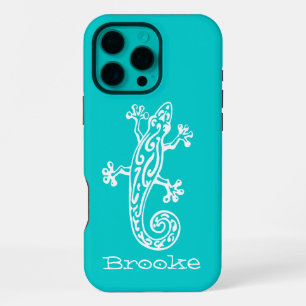 Gecko reptile white & aqua name  iPhone 16 pro max case