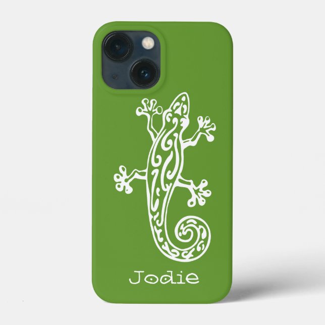 Gecko reptile white & green name iphone case (Back)