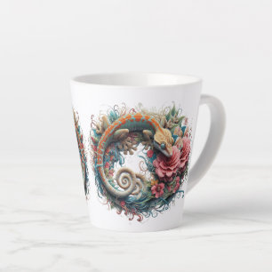 Gecko’s Garden: A Fusion of Reptilian Charm and Fl Latte Mug