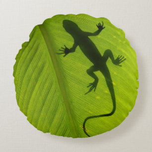 Gecko Silhouette Round Pillow