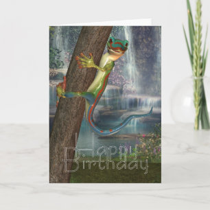 Gecko Sur Une Carte D'Anniversaire D'Arbre