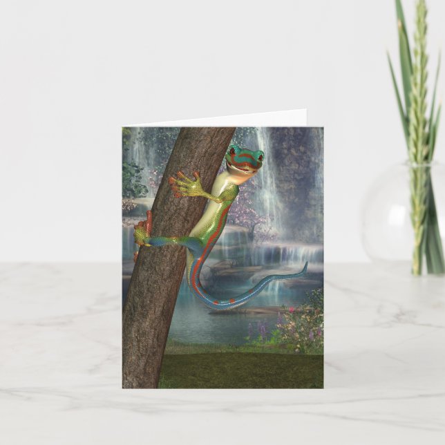 Gecko sur une carte de note d'arbre (Devant)