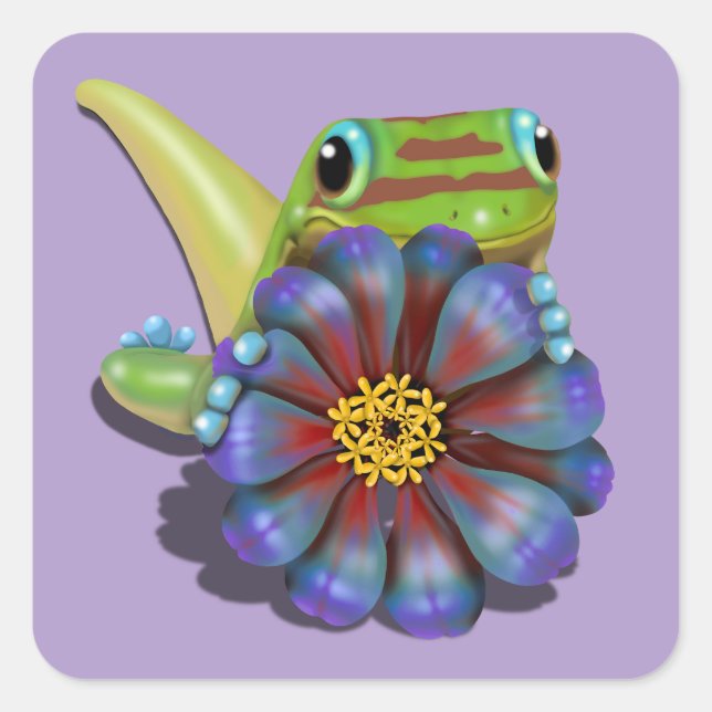 Gecko with Zinnia  Square Sticker (Front)