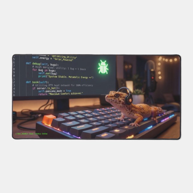 GeckoDev // Cyberpunk Programmer Extra Large Desk  Mat (Front)