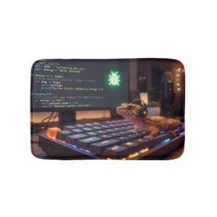 GeckoDev // Cyberpunk Programmer Leopard Gecko Bat Bath Mat