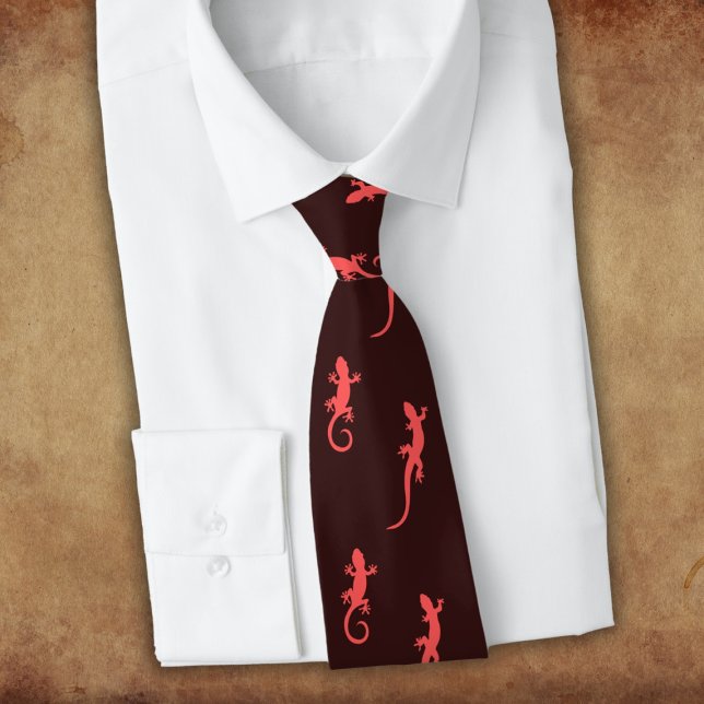 Geckos in red climbing up (on dark) tie (Creator Uploaded)