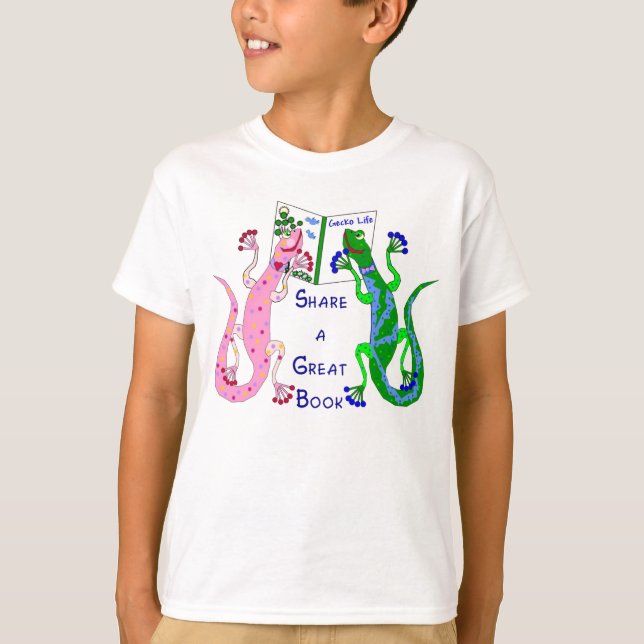 Geckos Share a Great Book T-Shirt (Front)