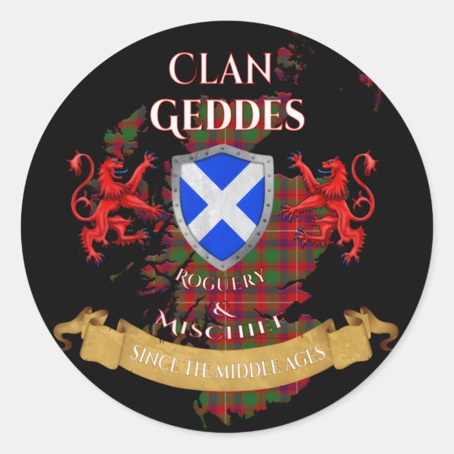 Geddes Scottish Family Clan Middle Ages Mischief Classic Round Sticker (Front)
