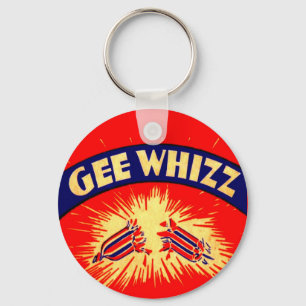 Gee Whizz Type Graphics Vintage Firecrackers Label Keychain