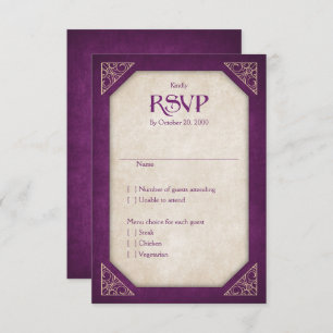 Geek Burgundy Library Book Literary Wedding RSVP Card