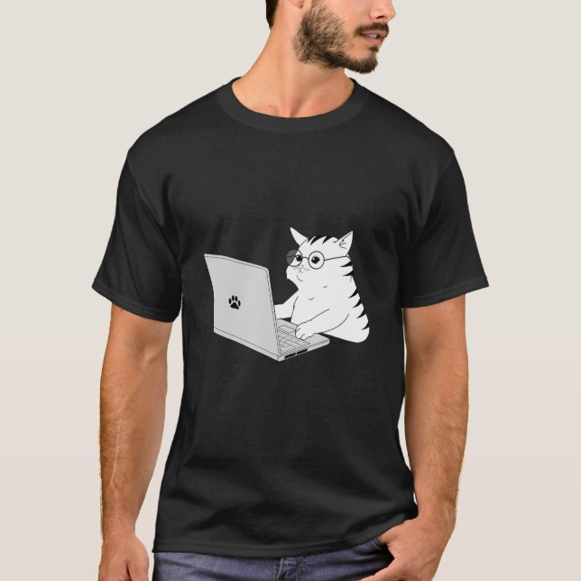 Geek Cat Working From Home T-Shirt (Front)