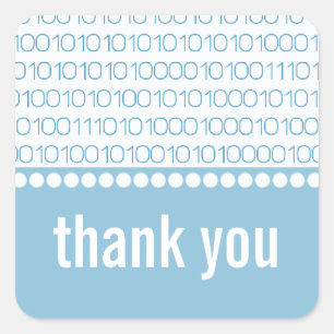 Geek Chic Binary Code Thank You Stickers, Blue Square Sticker